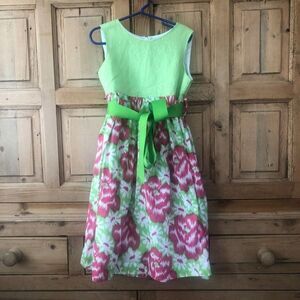 Maggie Breen Too Girls Size 5 Sleeveless Party Dress‎ Pink Green Ribbon Tie NWT